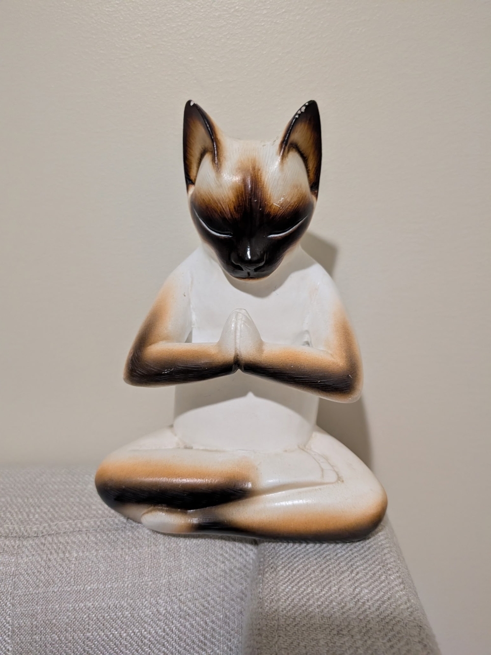 Meditating Cat Figurine - White and Brown Cat Decor